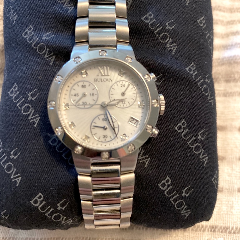 Bulova Women's Quartz Chronograph Diamond Accents 30mm Watch 96R202